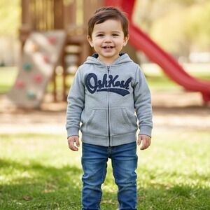 OshKosh B'gosh Toddle Size 4/5 Gray Full Zip Hoodie Sweatshirt Kidcore Preppy